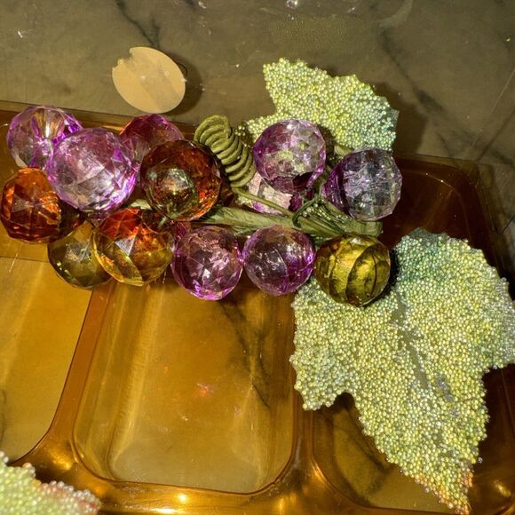 4 NEW Vintage Faceted Acrylic Grapes Cluster Red Purple Pink Ombré Sugared Leaf - Picture 6 of 11